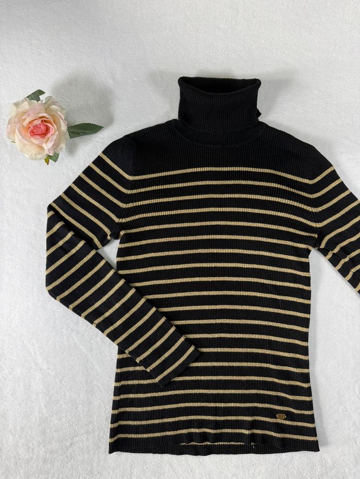 Pull à col roulé Ralph Lauren Femme Taille S Rayé Noir et Jaune, Parfait État