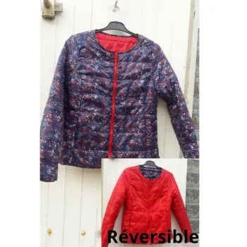 Blouson réversible femme avec fleurs violet et rouge taille 38