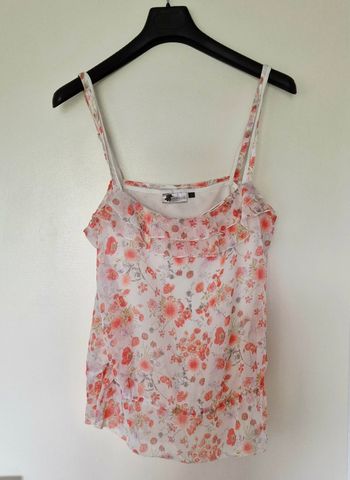 Petit top fluide fleuri blanc et corail - Taille 42