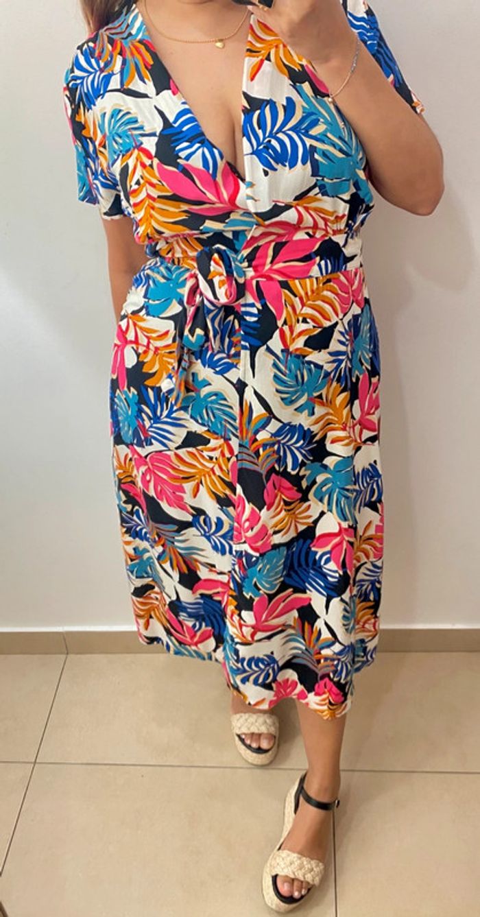 Robe Longue Porte Feuille Imprimée Tropical Taille S-M - photo numéro 2