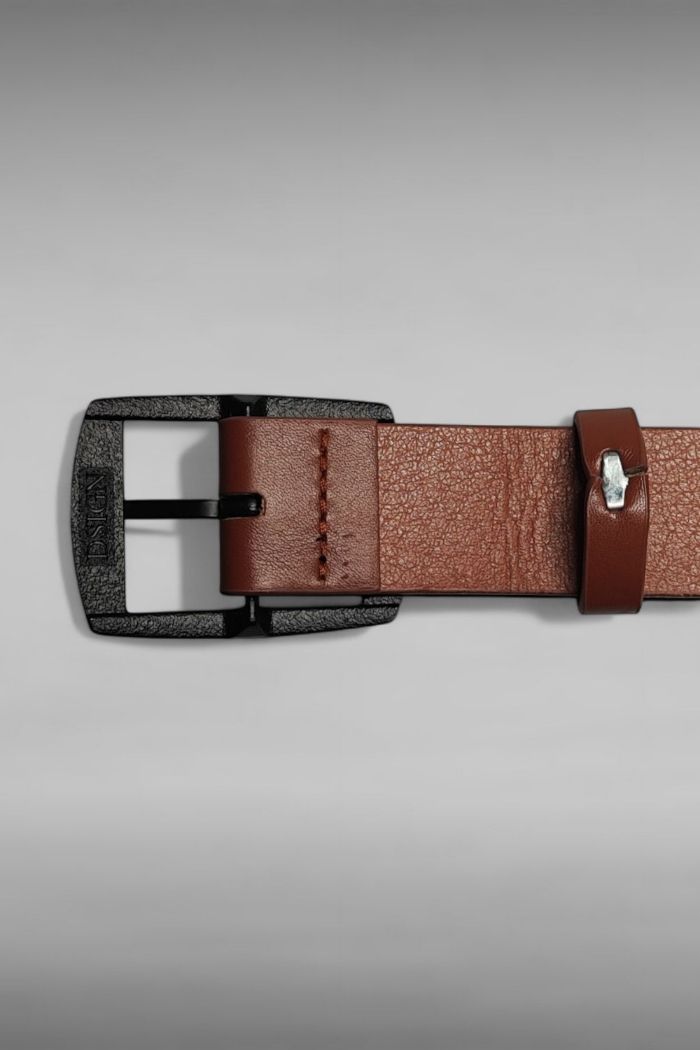 Ceinture cuir marron claire / Boucle acier noire / 117CM - photo numéro 3