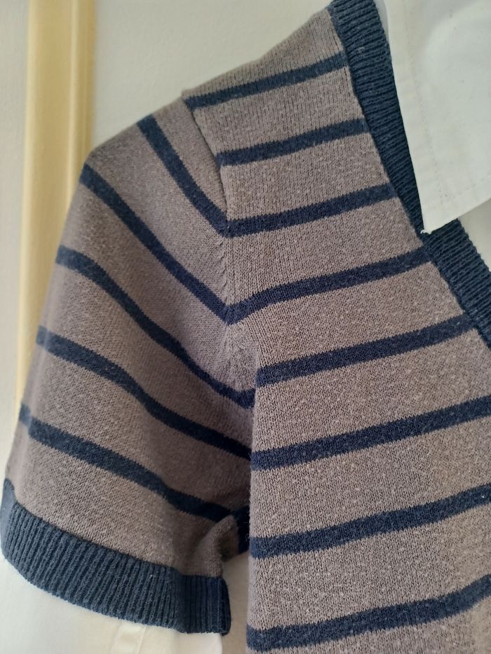 Pull chemise marinière blanche rayé beige et marine 14 ans - photo numéro 6