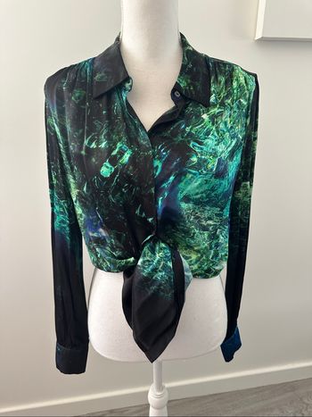 Chemisier en soie vert bleu et noir All Saints T40 L