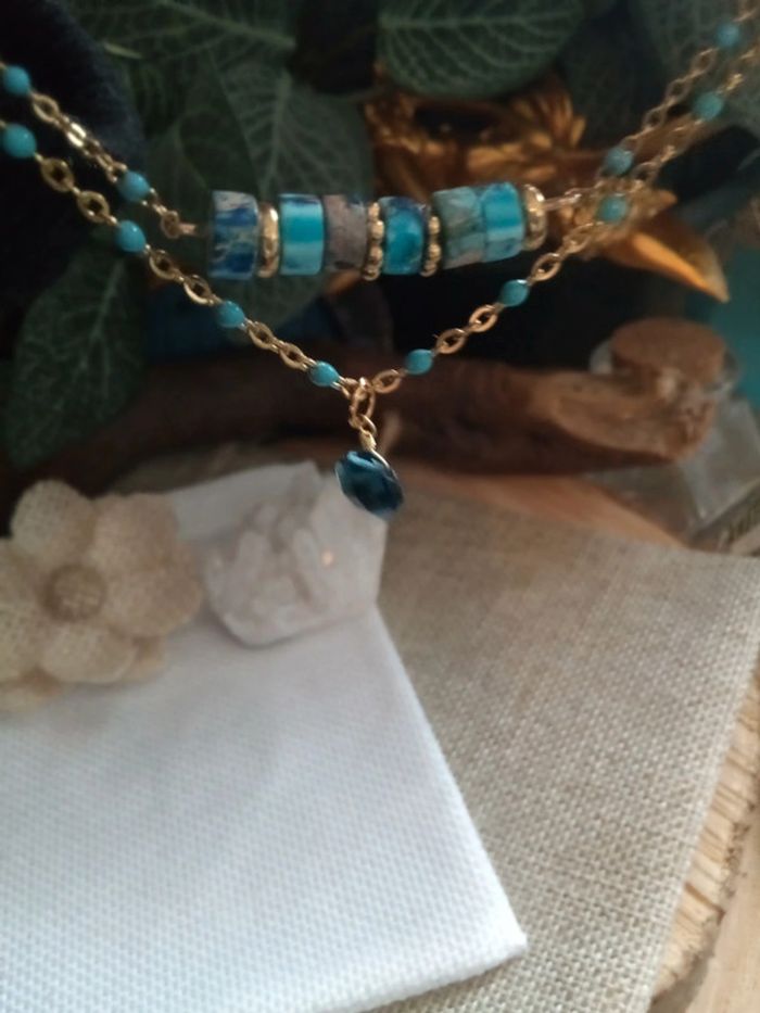 Collier en pierres de jaspe océan - photo numéro 3