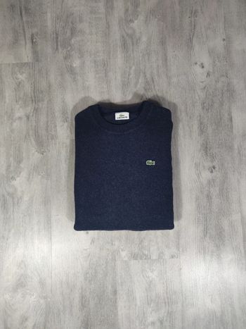 Pull Crewneck Lacoste Pure Laine Vierge Bleu Marine Logo Brodé Taille XS Femme