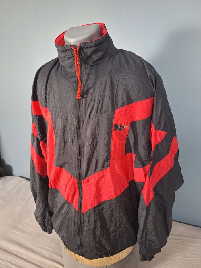 Veste coupe vent /Track jacket dbl vintage noir et rouge / homme - taille 2XL brodé (513) - photo numéro 5