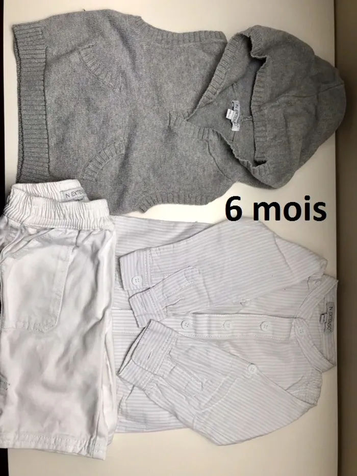 Lot pantalon, chemise, pull sans manche 6 mois