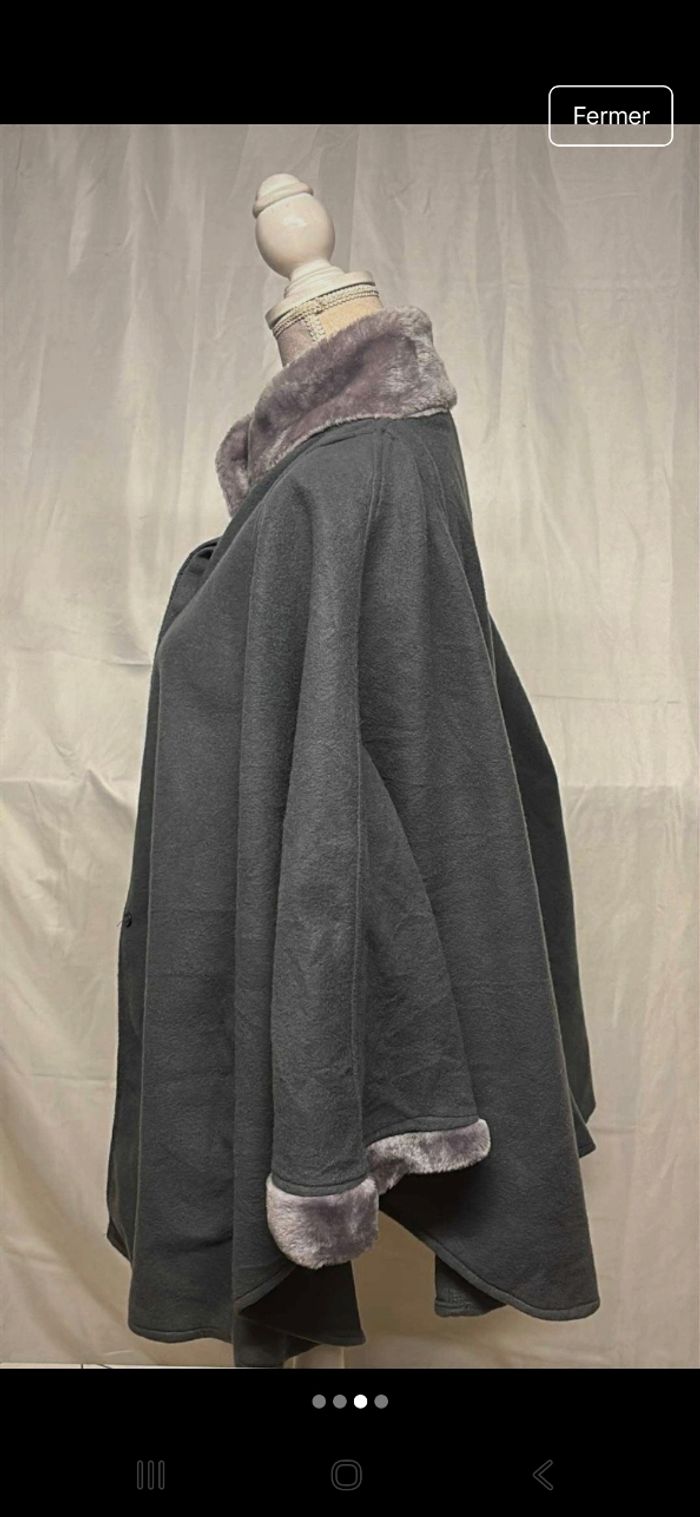 Manteau cap grise avec col en fausse fourrure. - photo numéro 3