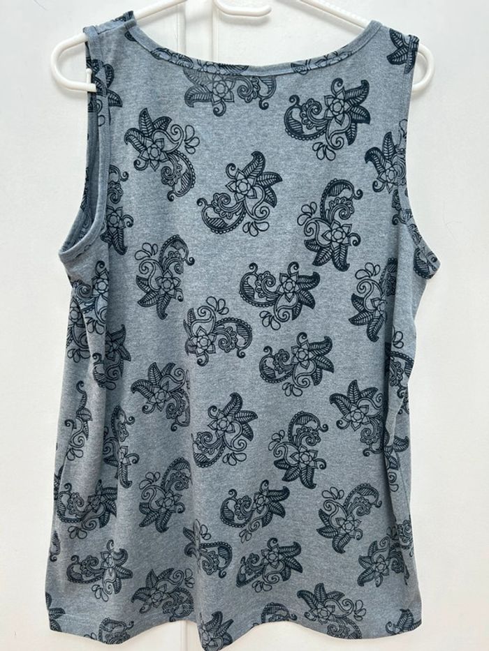 Débardeur gris motifs baroque bleu foncé - jensen en coton taille L neuf - photo numéro 6