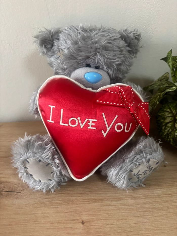 Peluche ours gris cœur rouge I love you me to you - photo numéro 5