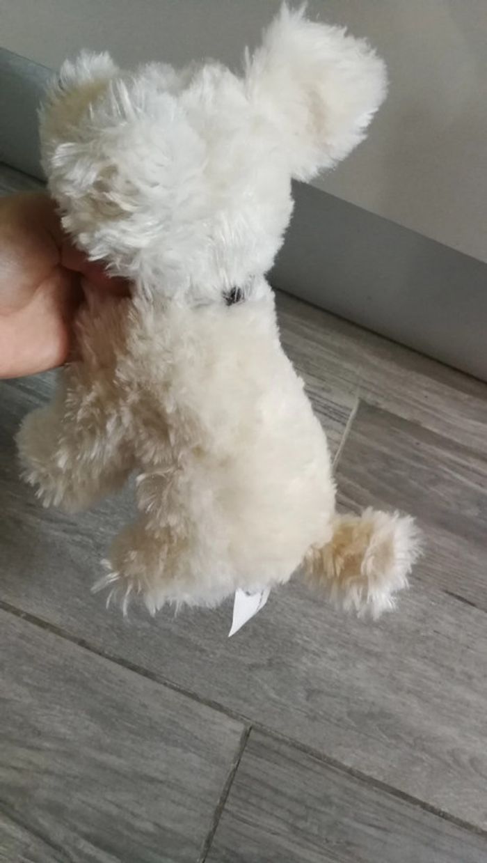 Doudou peluche chien blanc avec collier marron - photo numéro 2