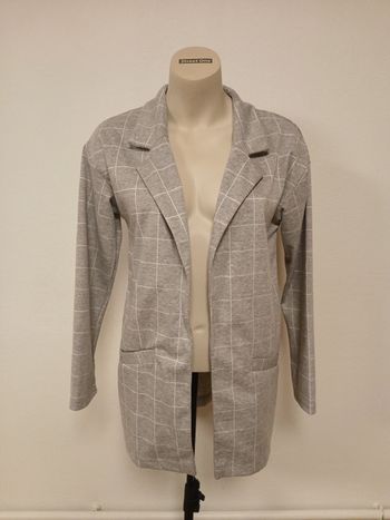 Longue veste blazer grise à carreaux Pimkie