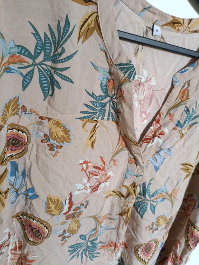 Haut fluide fleuri beige vintage chemise - photo numéro 2