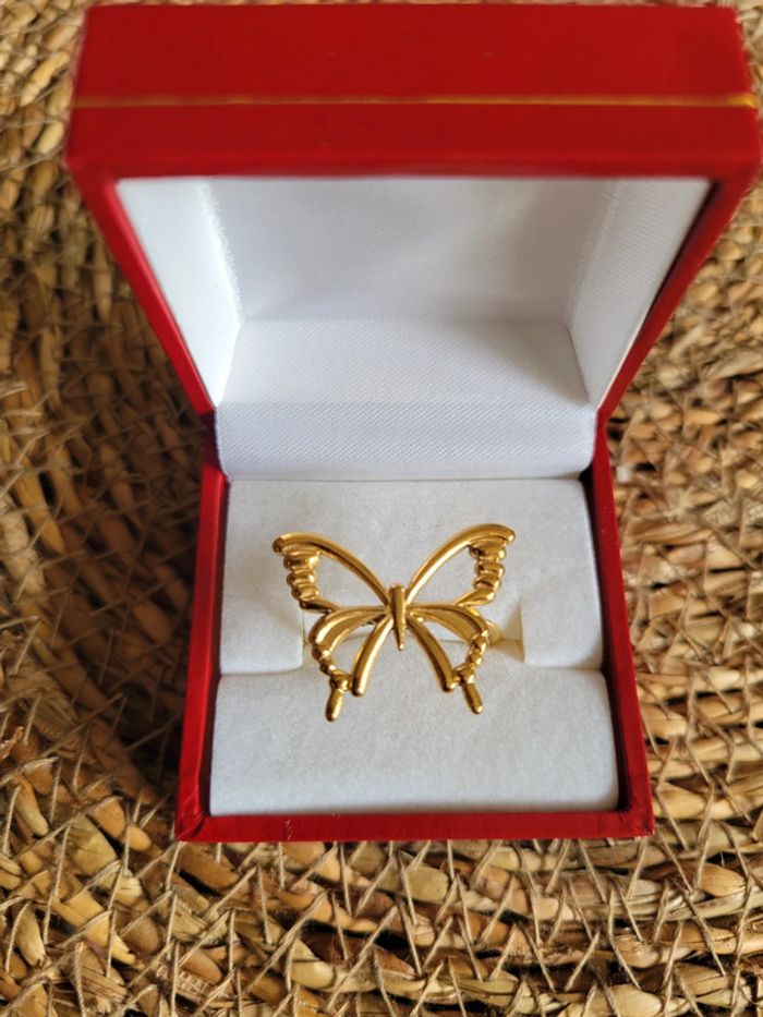 Bague papillon acier doré ajustable - photo numéro 2