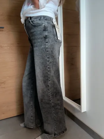 Jeans taille haute wide leg gris 38 68% coton