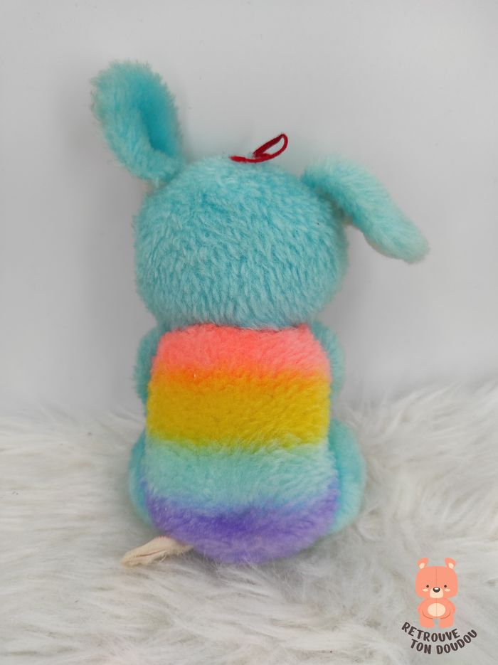 Mini Peluche Lapin Bleu Arc-en-ciel Vintage - photo numéro 2
