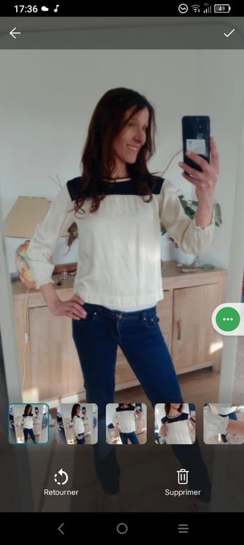 Blouse femme 34 écru bleu marine c73 