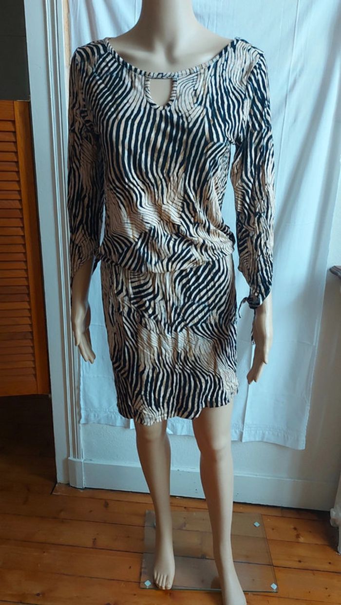 Robe beige et noire- imprimé- longue / lascana taille M