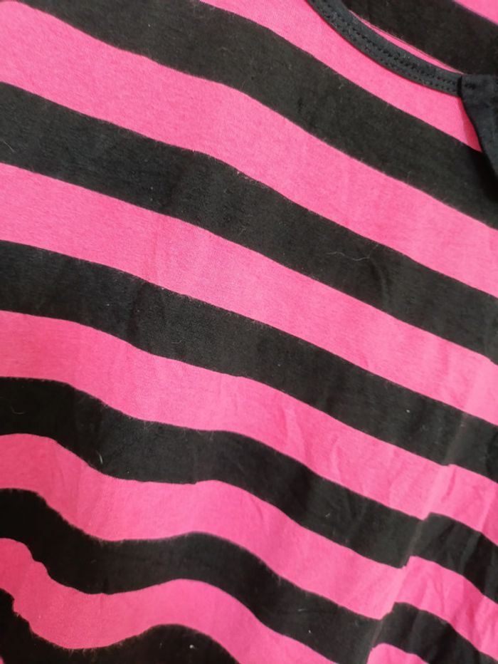 T-shirt rayé noir et rose avec nœud vintage mignon - photo numéro 3