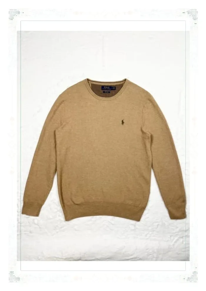 Ralph Lauren pull col rond marron clair homme taille S coton pima - photo numéro 2