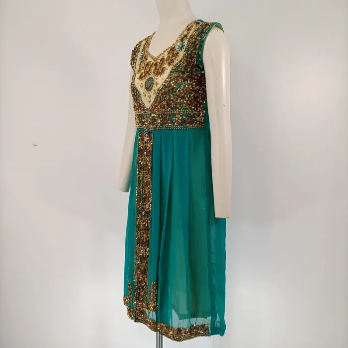 Robe style indienne colorées verte dorée traditionnelle soirée cérémonie A098 - photo numéro 2