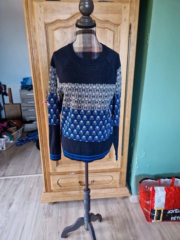 Joli pull jacquard original taille s next bleu