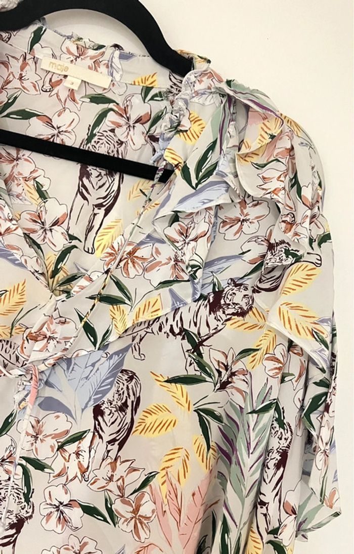 Blouse fluide Maje avec volant jungle blanc Taille 38 - photo numéro 10