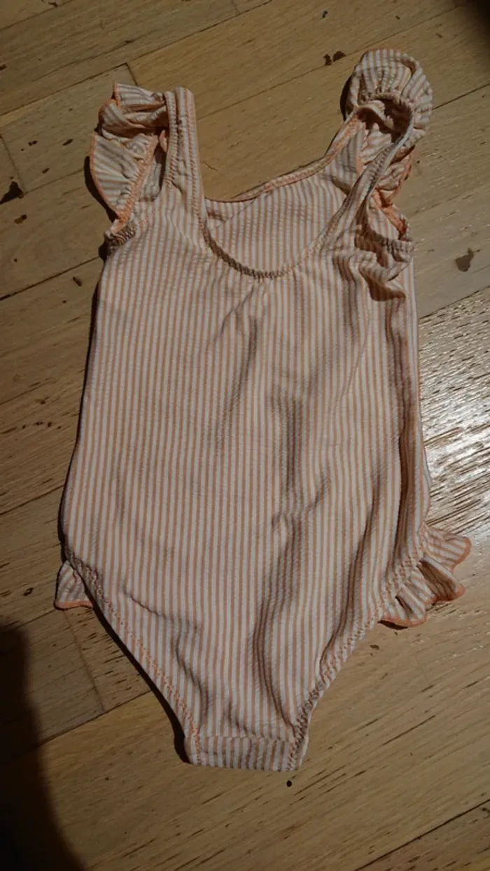 Maillot de bain 2 ans rayé pêche et blanc - photo numéro 2