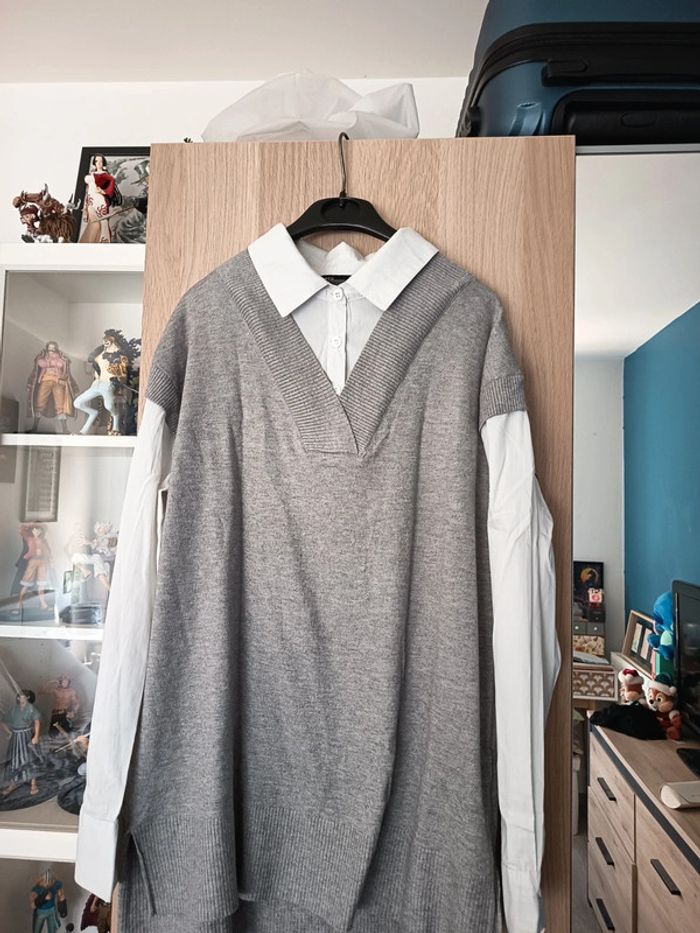 Chemise pull gris et blanc neuf TEX- Taille XL 42 - photo numéro 5