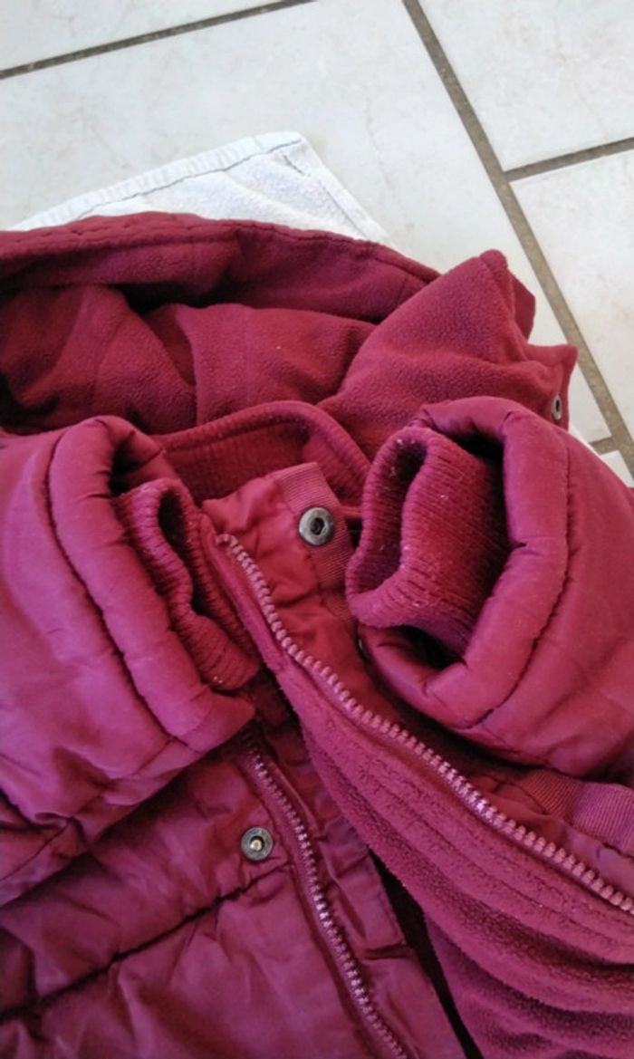 Blouson, très chaud, capuche amovible , bordeaux, fermeture, DPAM , 23 mois ,86 cm - photo numéro 5