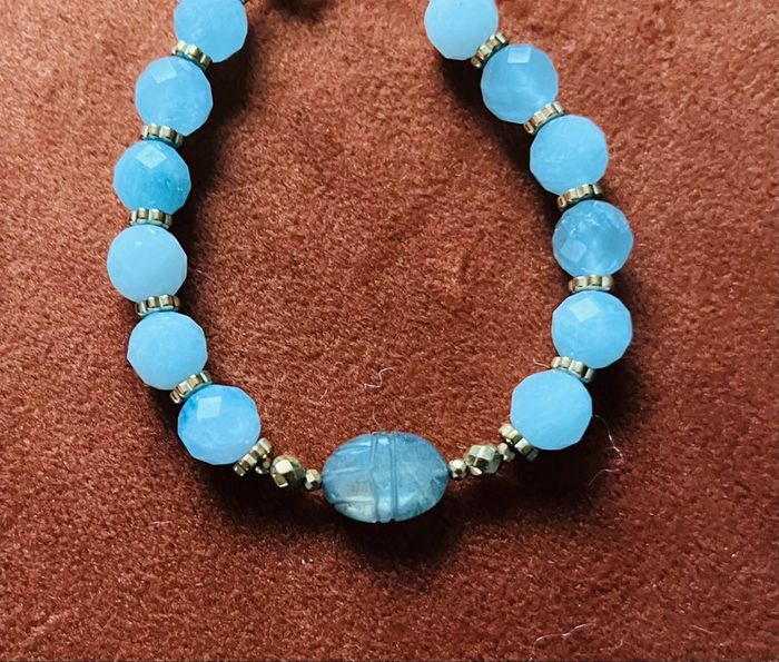 Bracelet amulette scarabée Labradorite et Aigue Marine - photo numéro 6