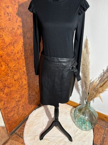Jupe portefeuille noir femme similicuir- Taille 38