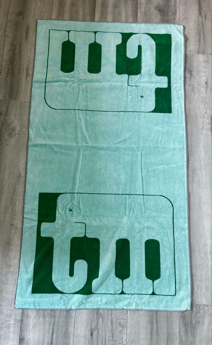 Vintage serviette de bain neuve motifs graphiques bleu et vert - photo numéro 5