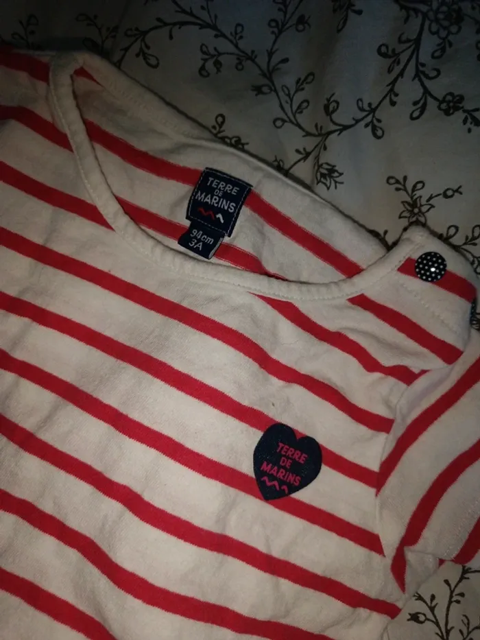 Terre de marins tee shirt manches courtes rayé rouge et blanc 94cm - photo numéro 2
