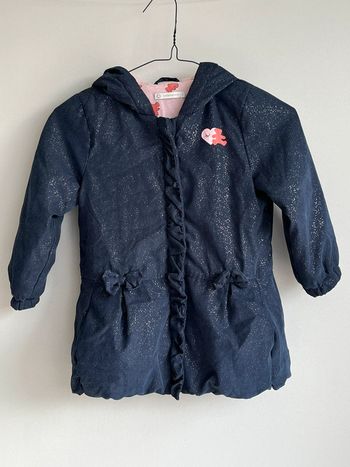 Parkas/Manteau mi saison à capuche bleu marine pailleté pour petite fille de 4 ans Lulu Castagnette