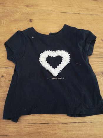 Tee shirt bleu marine cœur blanc froufrou 12 mois kiabi