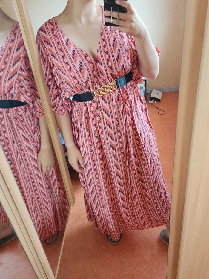 Robe longue rouge/rose à motifs TU 36/44 - photo numéro 4