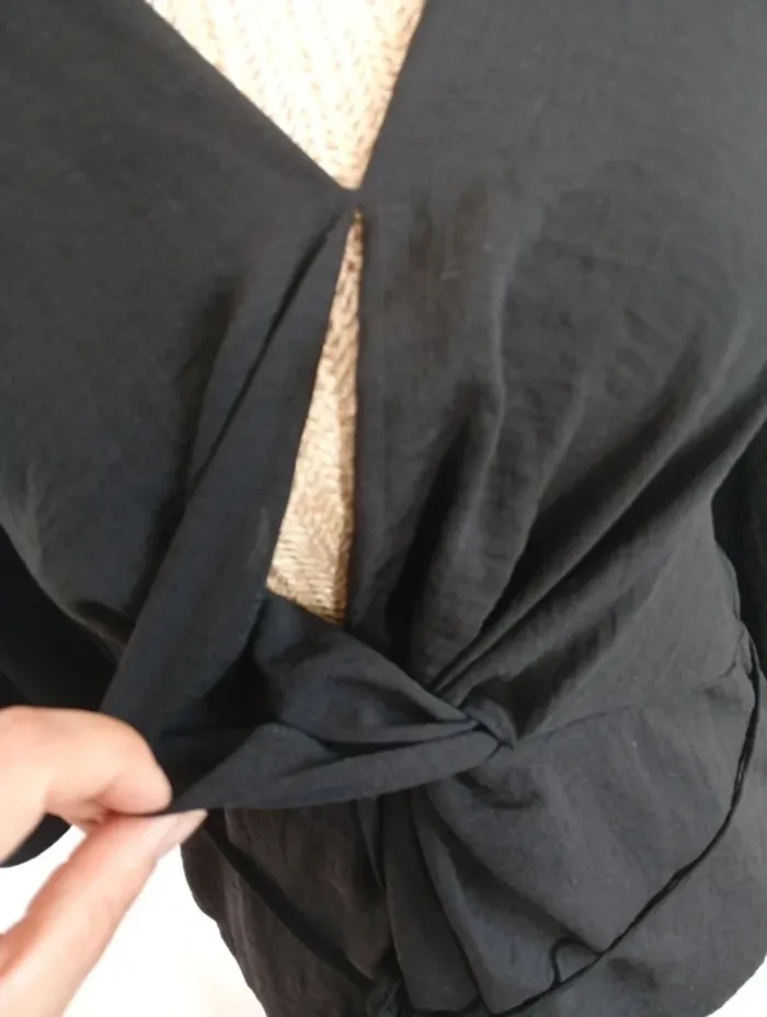 Chemise noir ample manches trois quart effet cache ventre - photo numéro 3