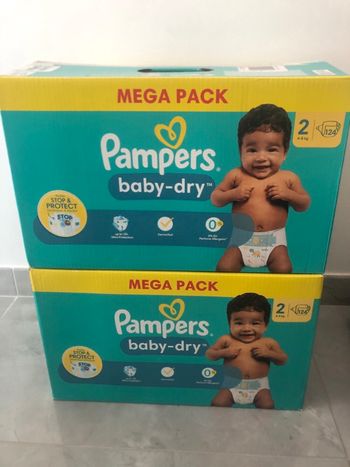 Lot 2 cartons neufs Pampers baby dry taille 2