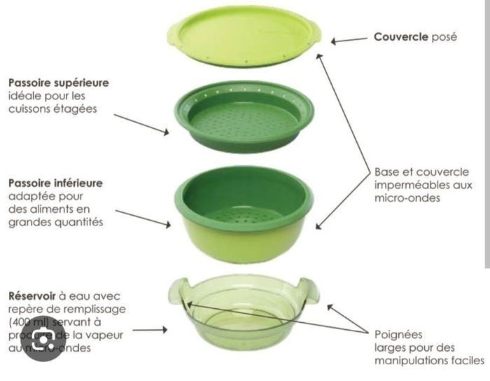 Cuiseur vapeur micro vap tupperware avec insert, 7 pots avec couvercles et livre de recettes - photo numéro 4