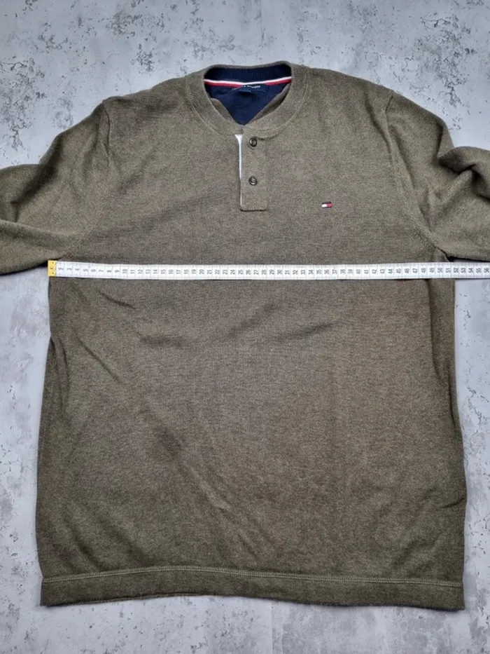 Pull 1/4 boutonné kaki Tommy Hilfiger – Taille M Homme (mesures en photos) - photo numéro 6