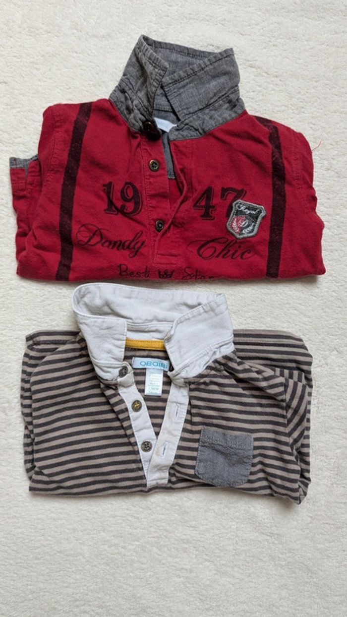 Lot 2 polos t-shirt manches longues 12 mois - photo numéro 2