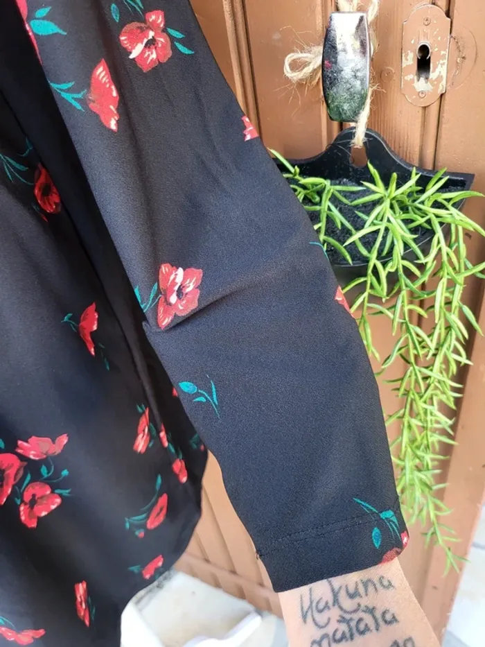 Robe casual fleuri noir rouge mango taille 42 - photo numéro 6