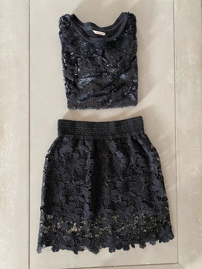 Tee shirt Camaïeu noir à sequins noirs et velours taille S neuf avec étiquette - photo numéro 15