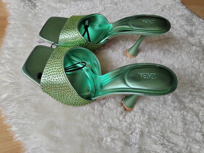Mules vertes métalliques strass taille 37 ZARA - photo numéro 2