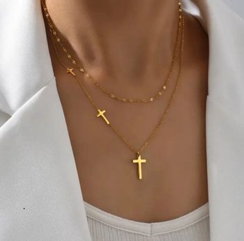 Collier doré croix en acier inoxydable