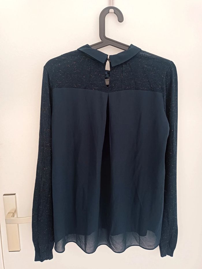 Blouse bi-matiere marine col Grain de Malice Taille S En très bon état - photo numéro 3
