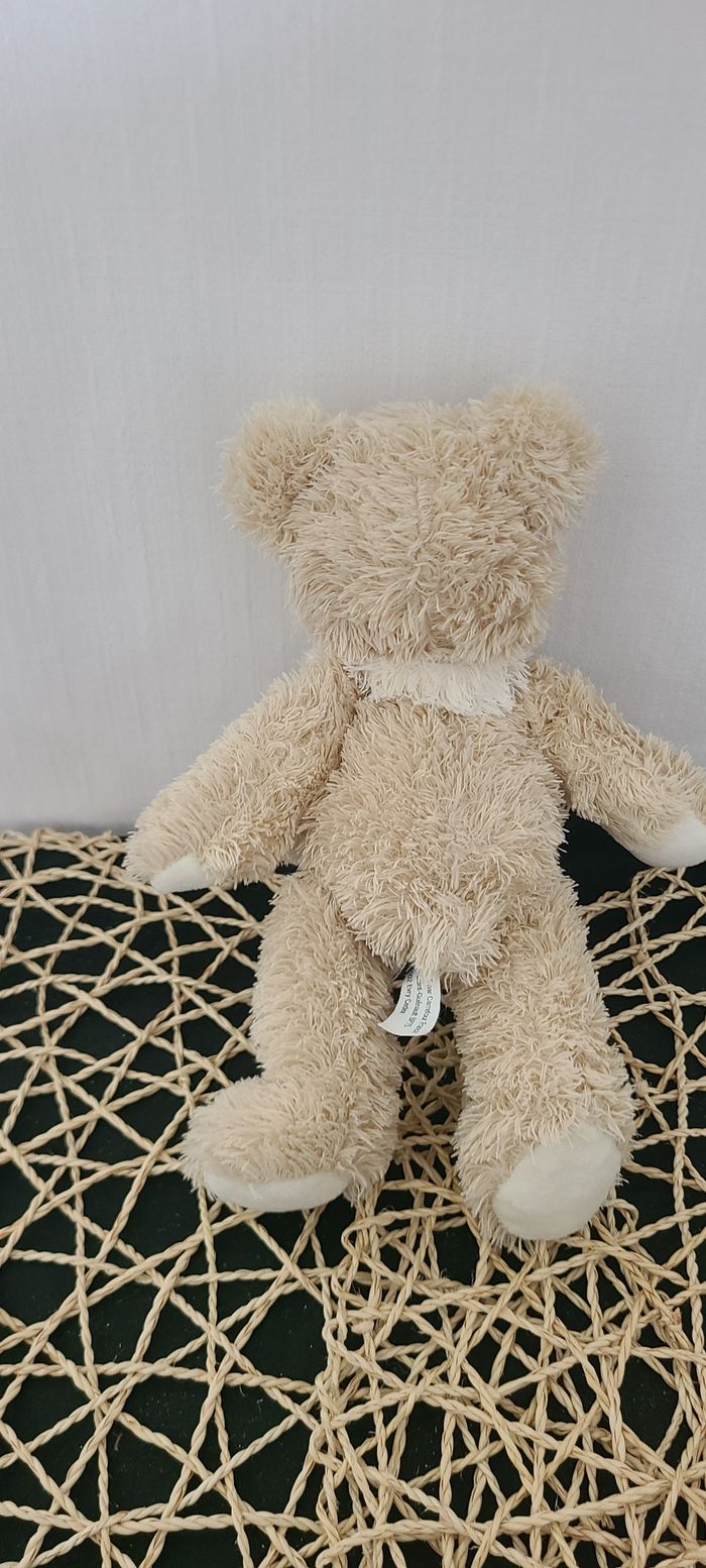Doudou peluche ours beige écharpe blanche Tex Baby 20 cm - photo numéro 3