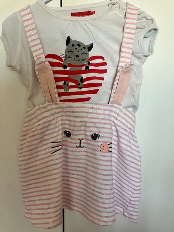 Robe salopette lapin rayé rose /blanc 24 mois H&M