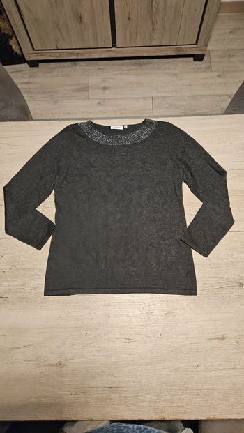 Pull gris foncé à col brillant, manches longues, Canda de chez C&A, taille 38, nickel